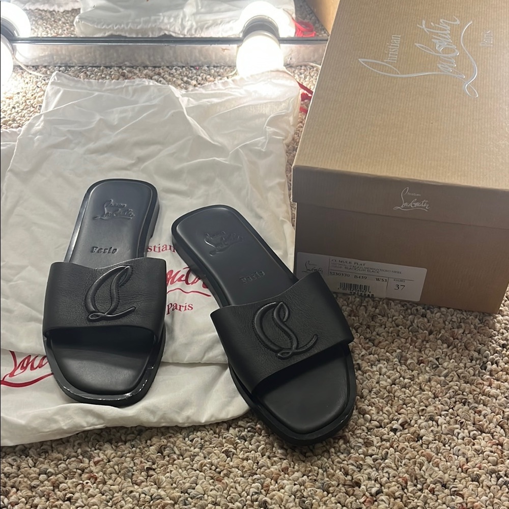 Christian Louboutin Black Embossed Slides